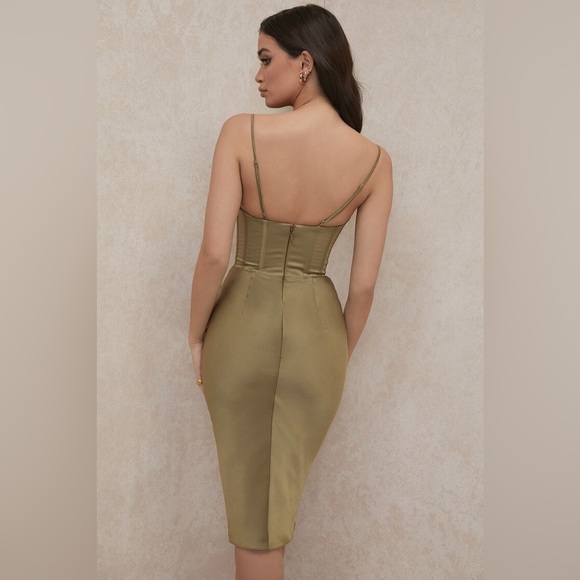 House of CB Myrna Slip Dress Corset Olive Green Size Small - Picture 3 of 16